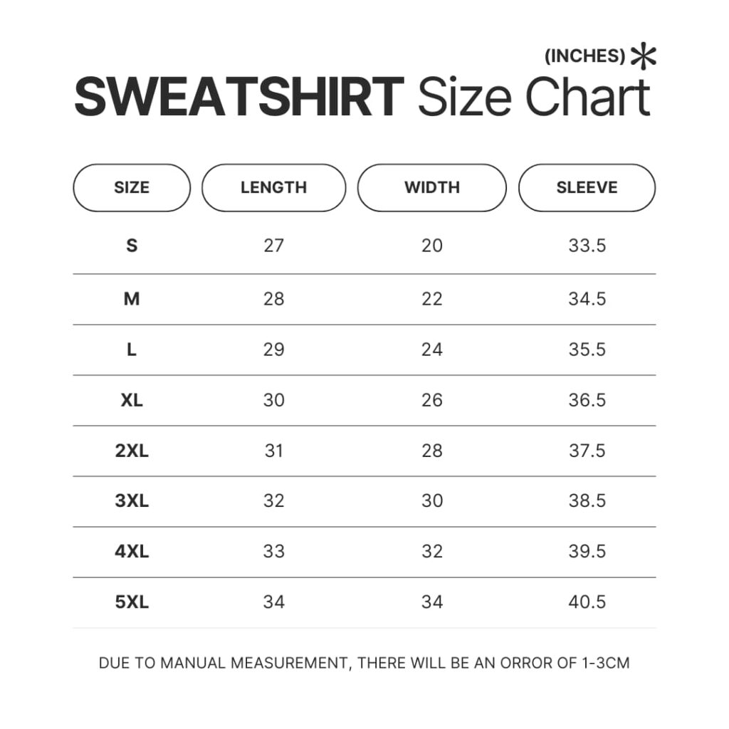 Sweatshirt Size Chart - Haikyuu Store