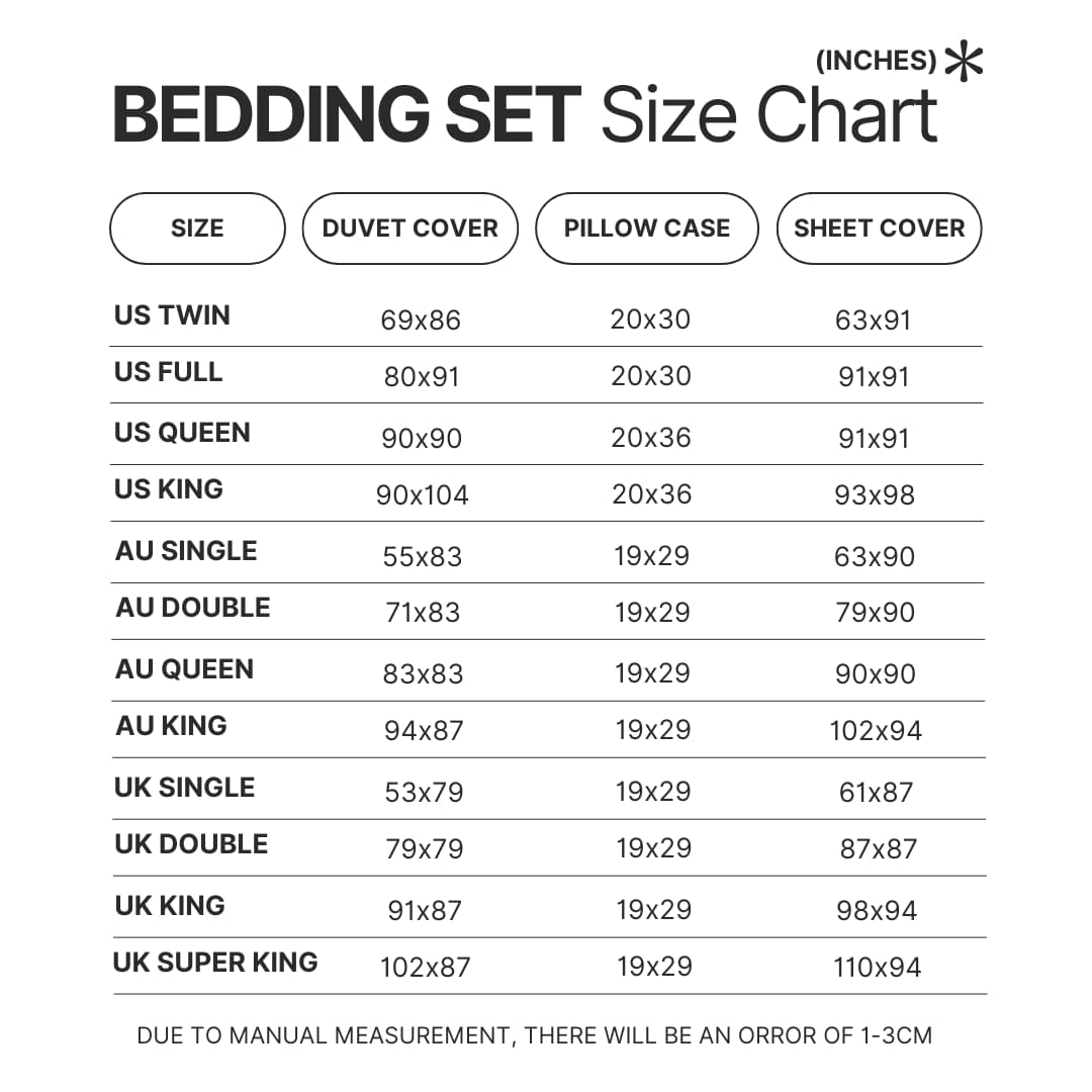 Bedding Set Size Chart - Haikyuu Store